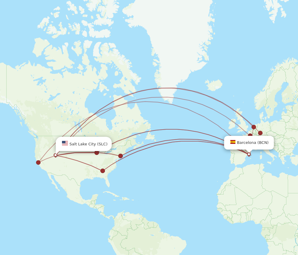 SLC to BCN flights and routes map