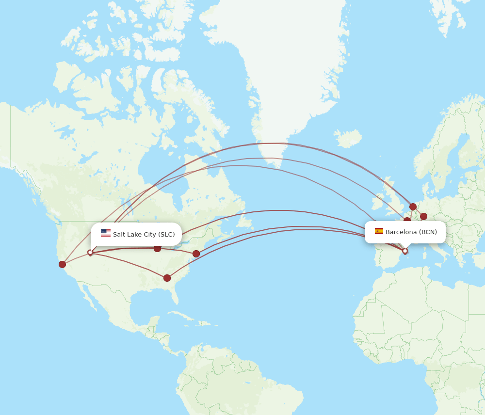 SLC-BCN flight routes