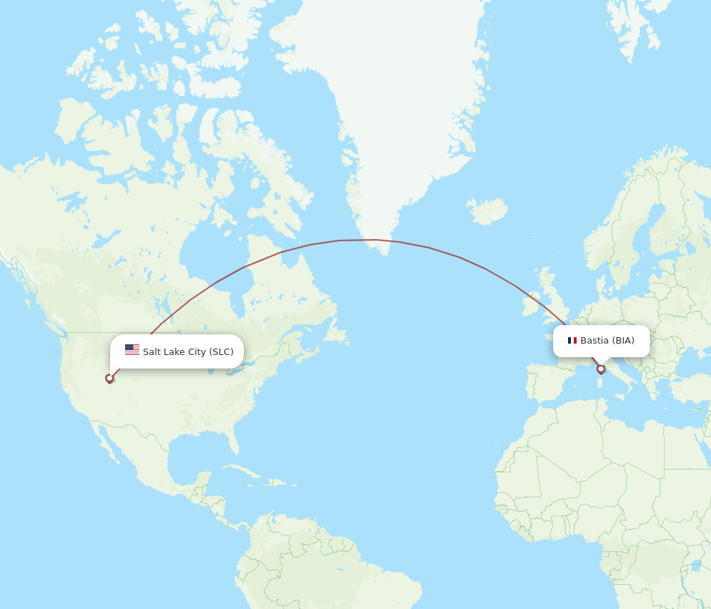 Bastia - Salt Lake City route map and flight paths