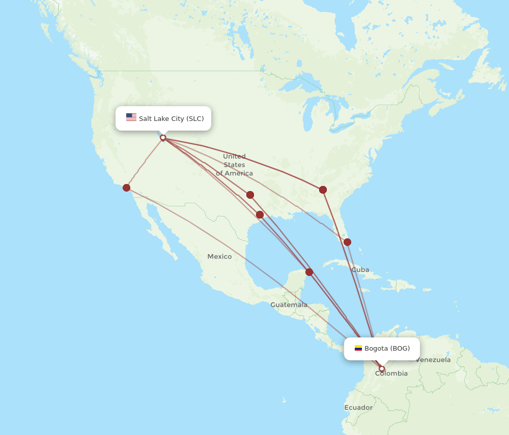 SLC-BOG flight routes