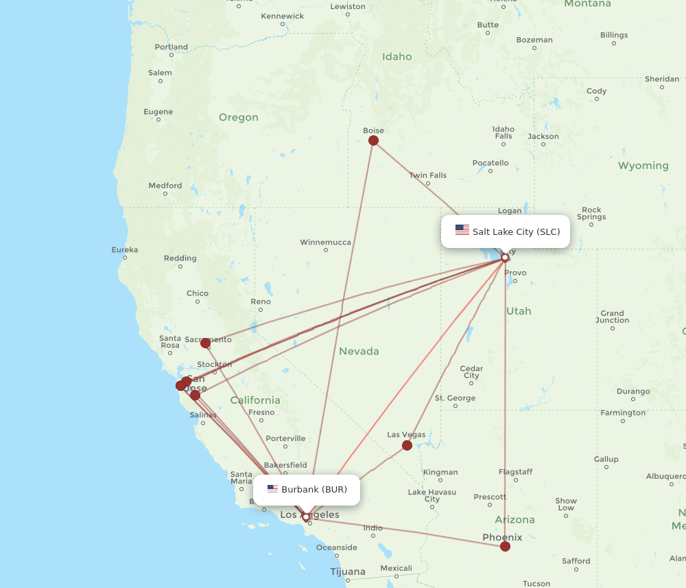 SLC-BUR flight routes