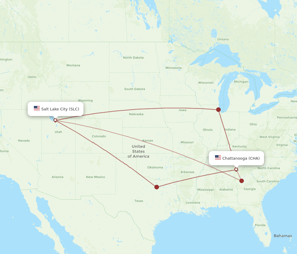 SLC-CHA flight routes
