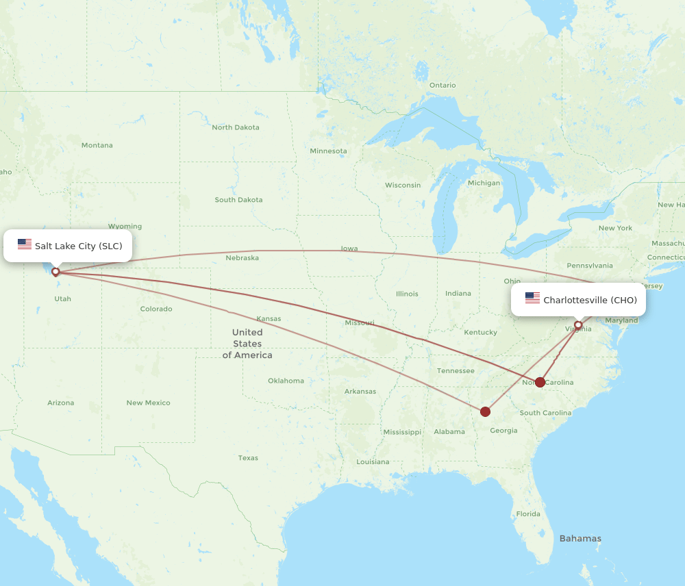 SLC to CHO flights and routes map