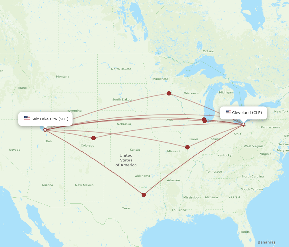 SLC-CLE flight routes