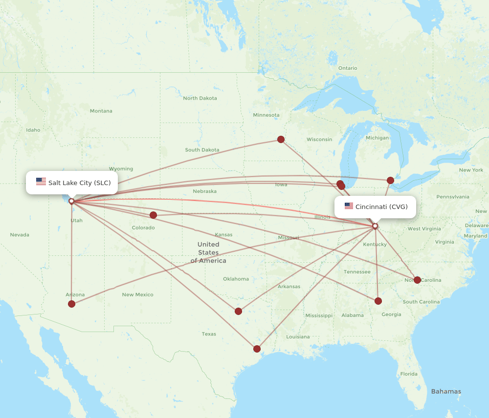 SLC-CVG flight routes