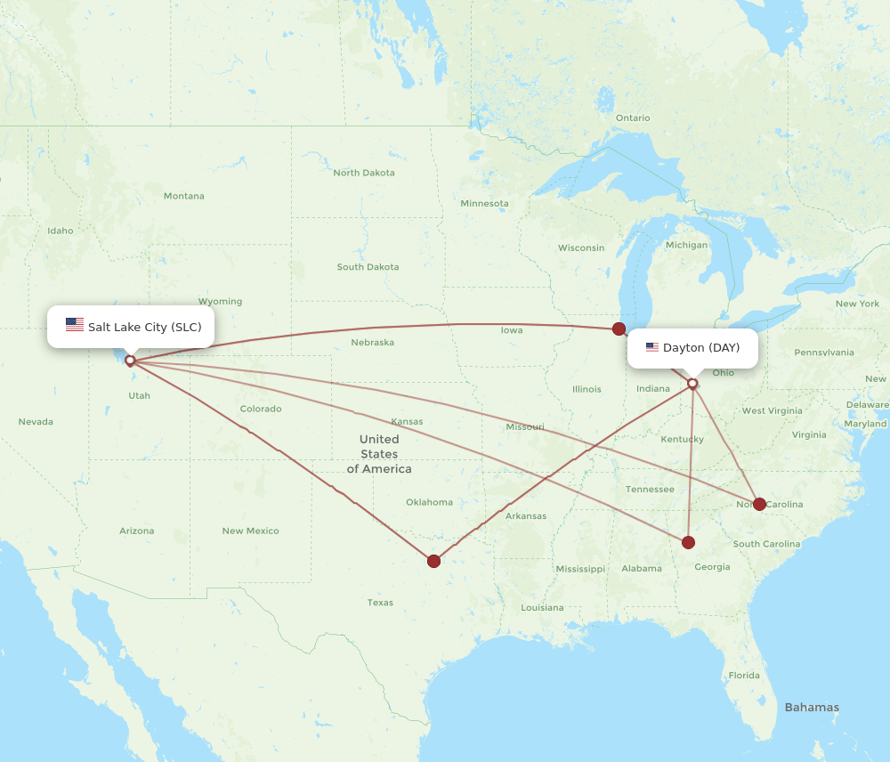SLC to DAY flights and routes map