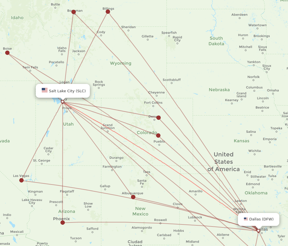 SLC-DFW flight routes