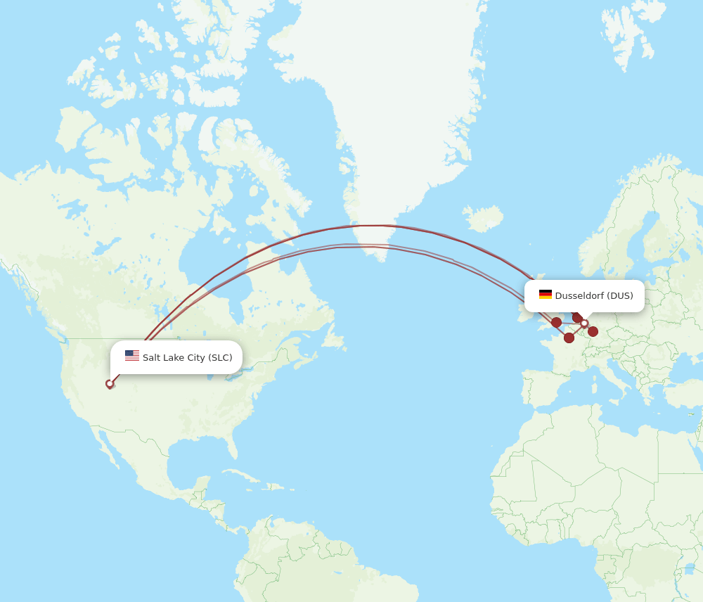 SLC to DUS flights and routes map