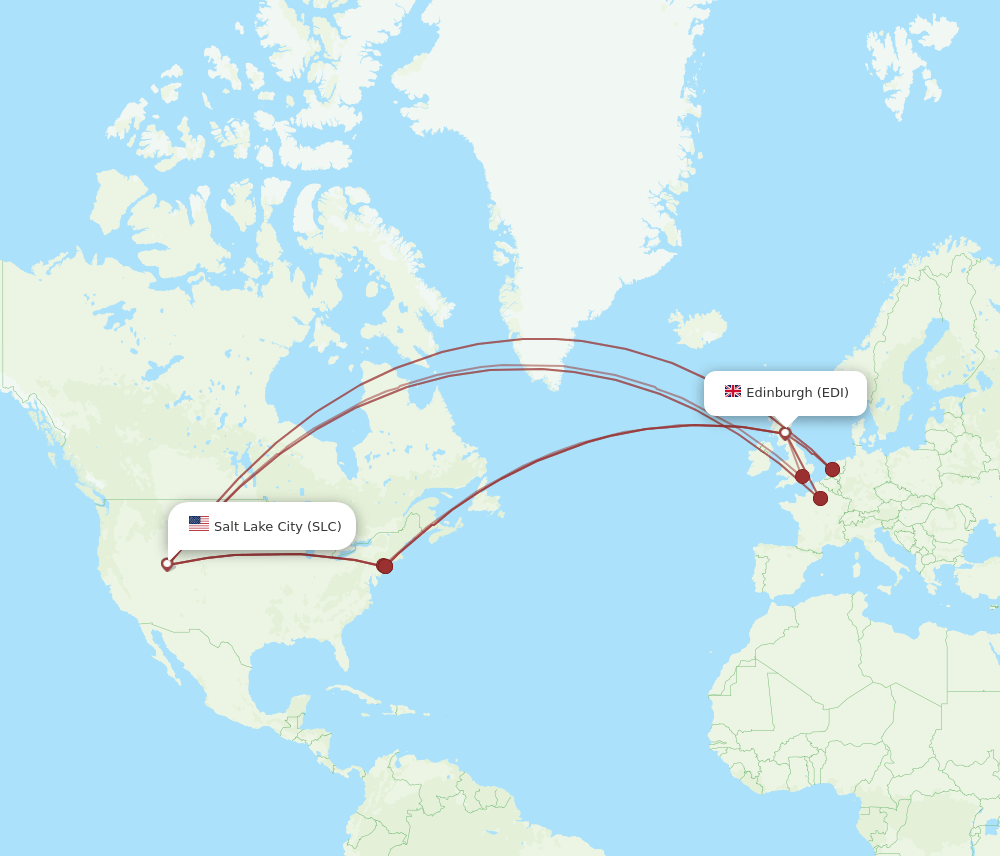 SLC to EDI flights and routes map