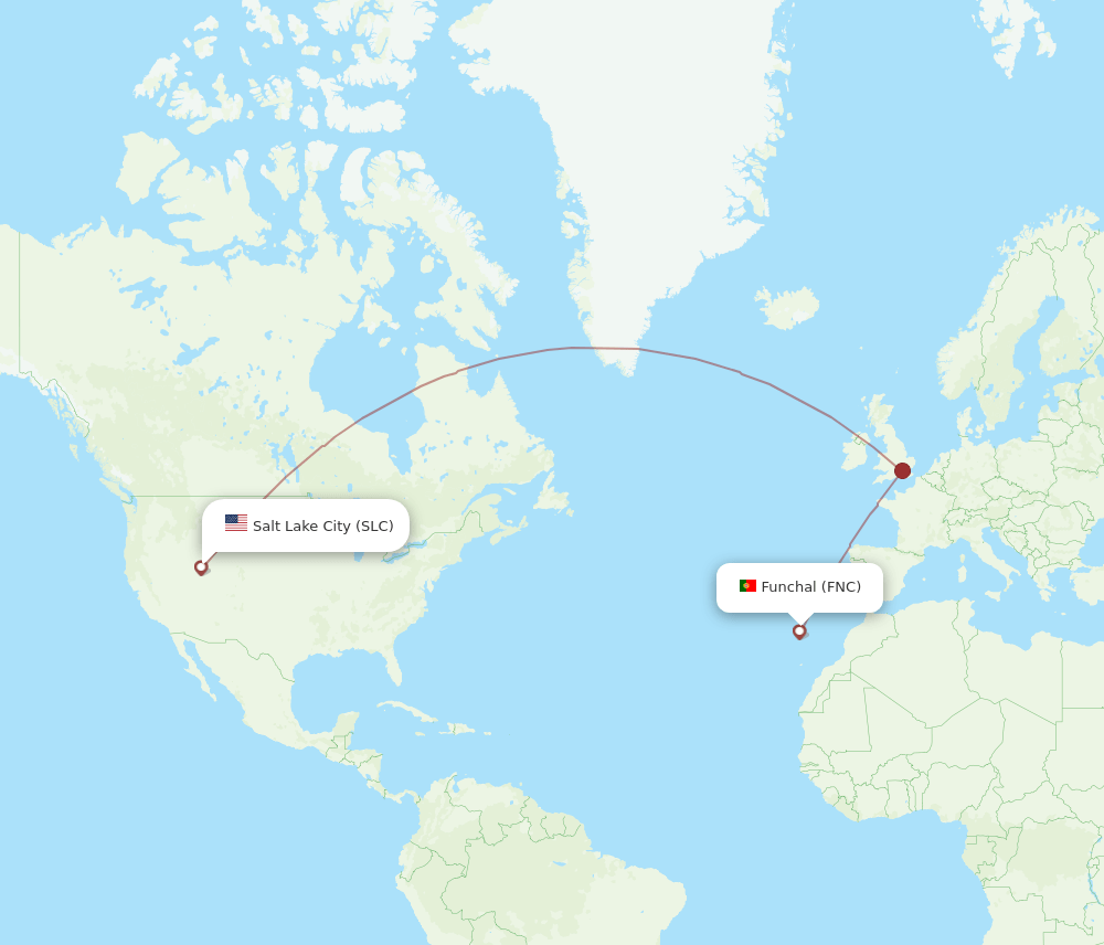 Funchal - Salt Lake City route map and flight paths