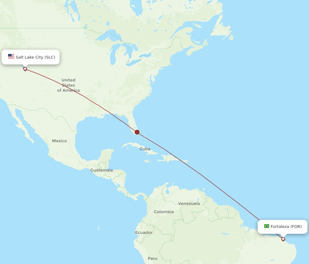 Fortaleza - Salt Lake City route map and flight paths