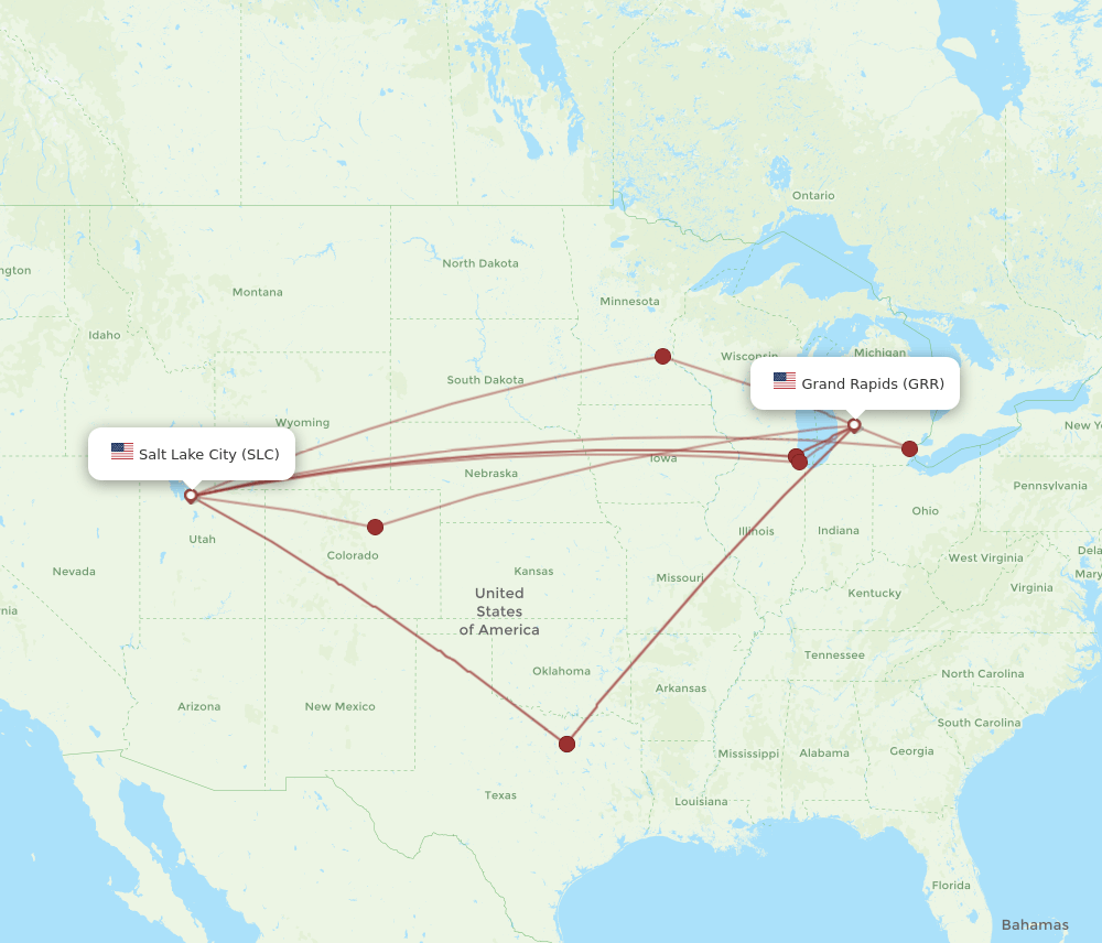 SLC to GRR flights and routes map
