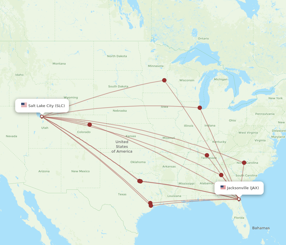 SLC-JAX flight routes