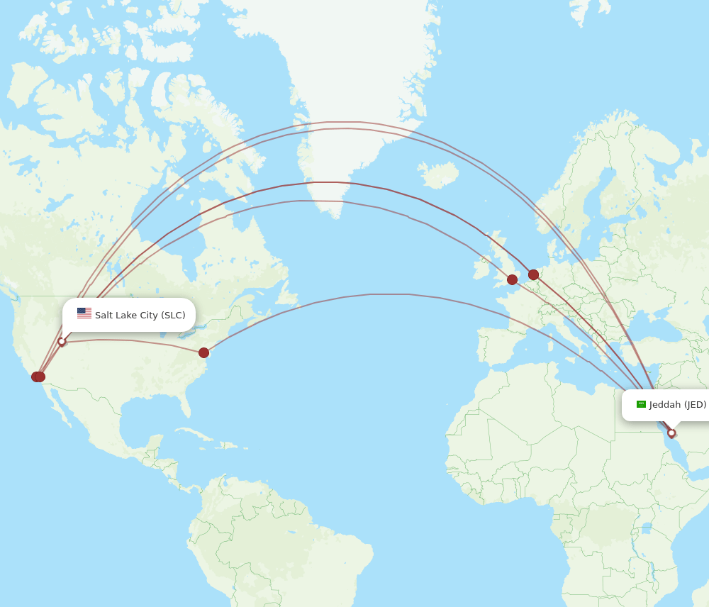 SLC-JED flight routes