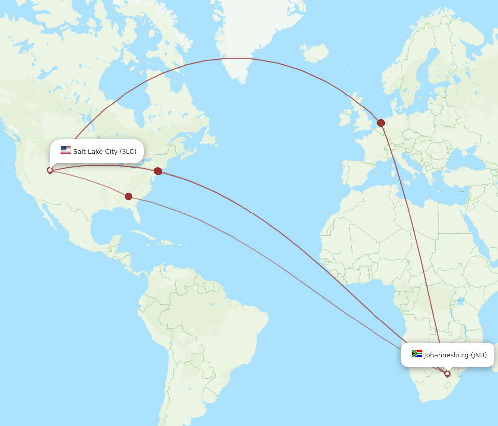 SLC to JNB flights and routes map