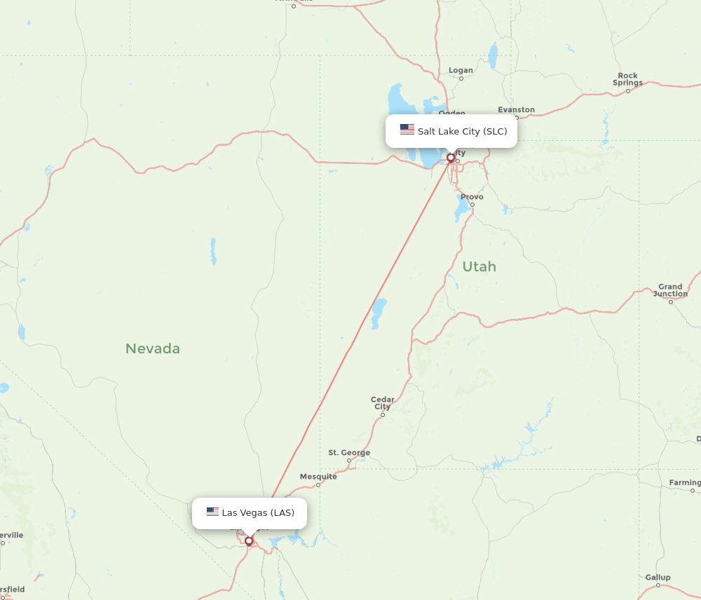 Salt Lake City - Las Vegas route map and flight paths