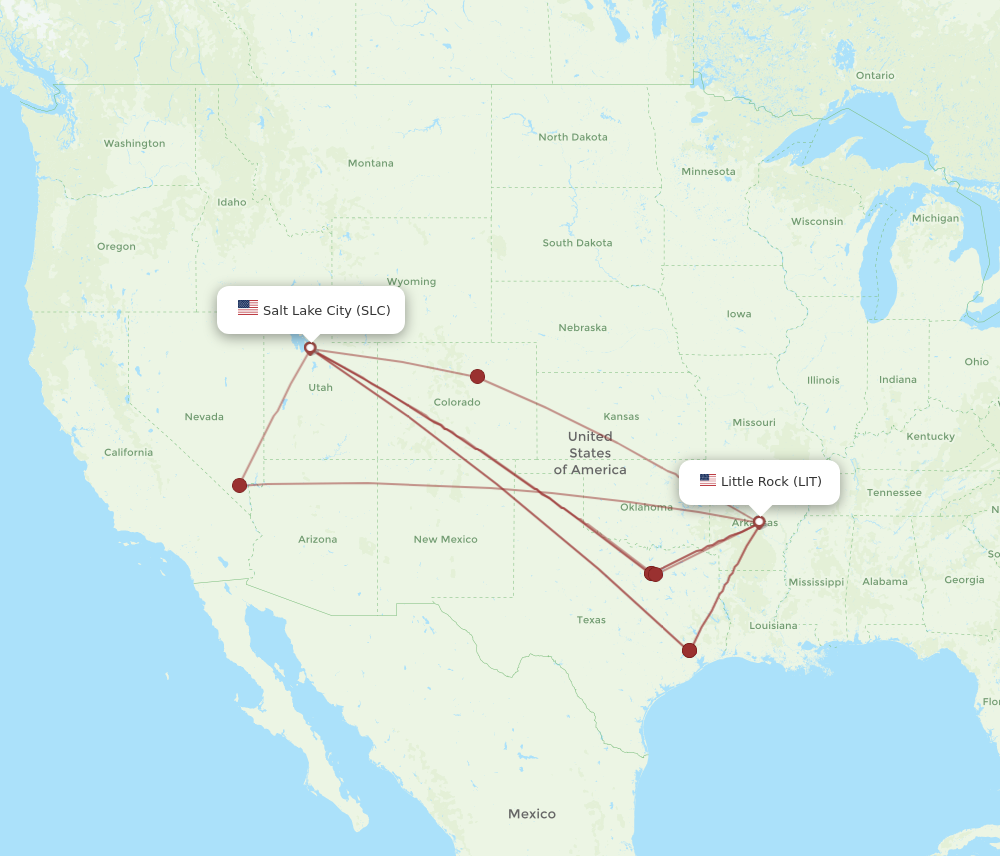 SLC to LIT flights and routes map