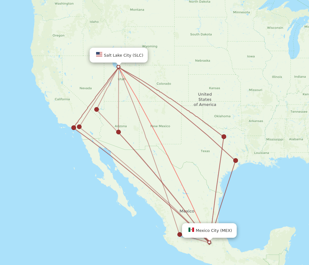 SLC to MEX flights and routes map