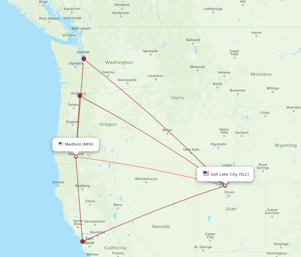 SLC-MFR flight routes