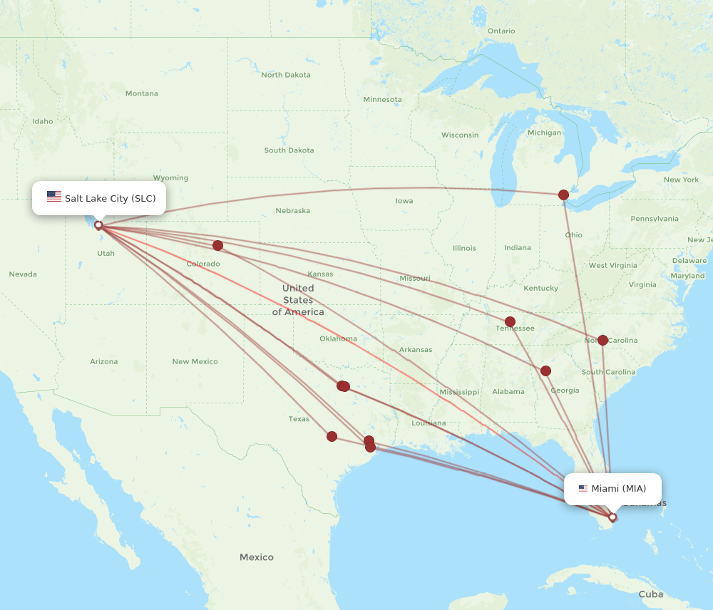SLC to MIA flights and routes map