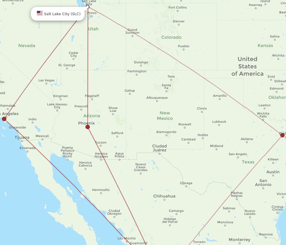 SLC to MZT flights and routes map