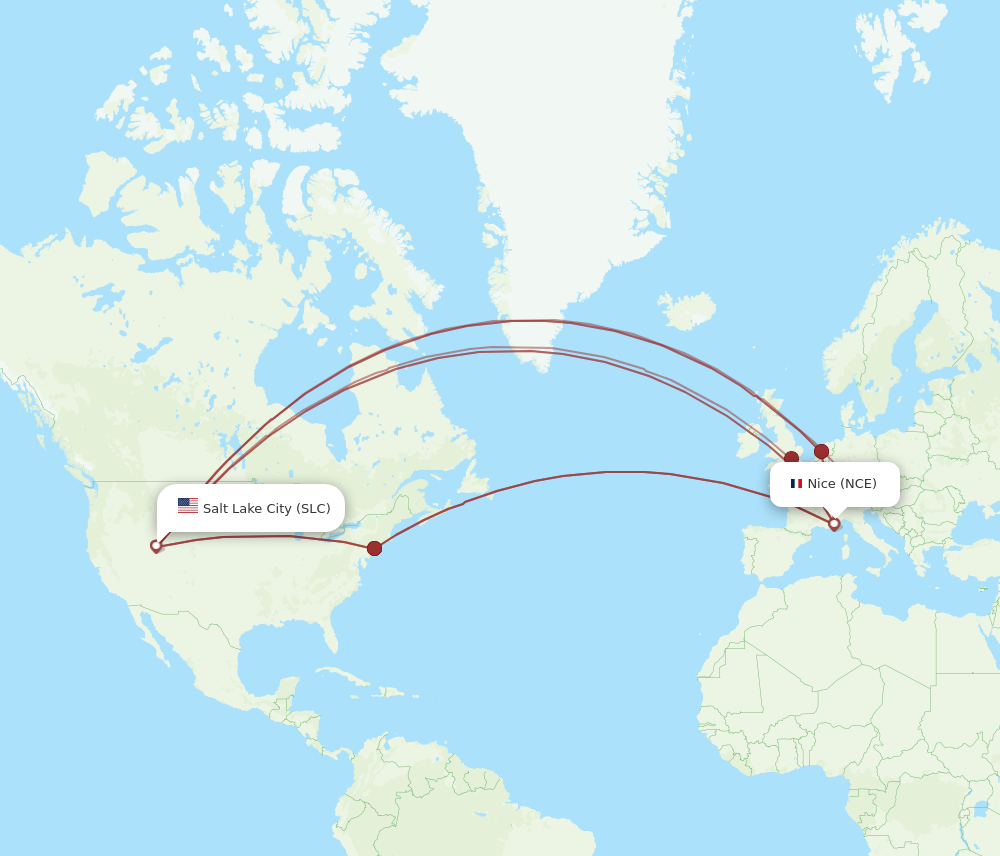 SLC to NCE flights and routes map