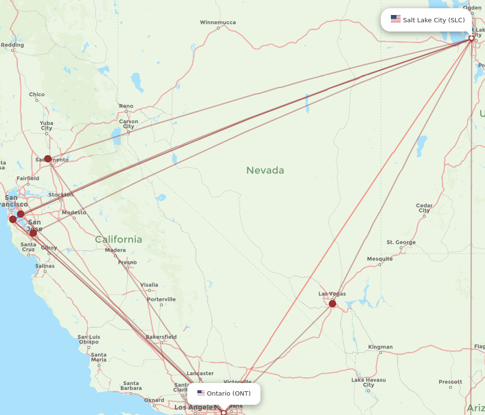 SLC to ONT flights and routes map