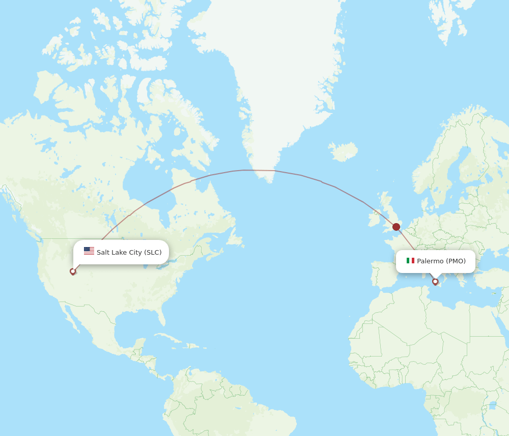 Palermo - Salt Lake City route map and flight paths