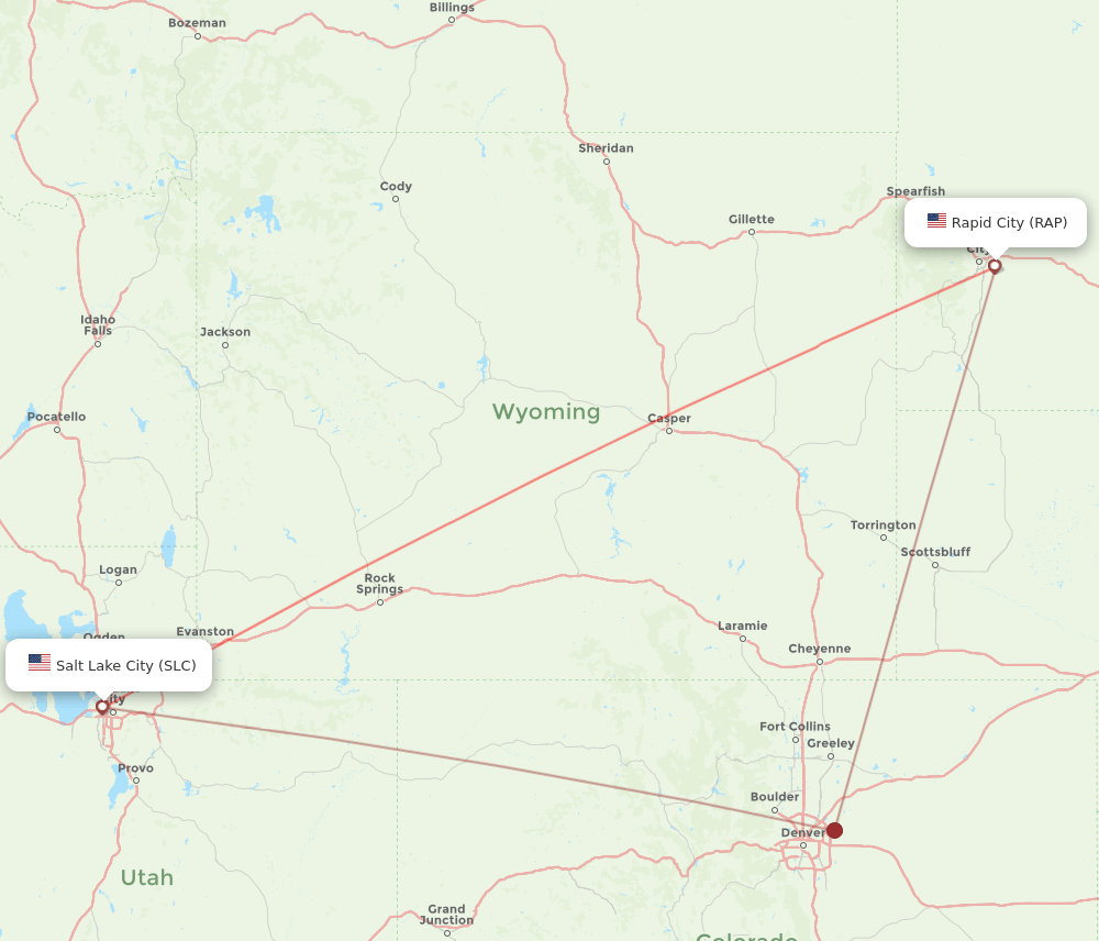SLC to RAP flights and routes map