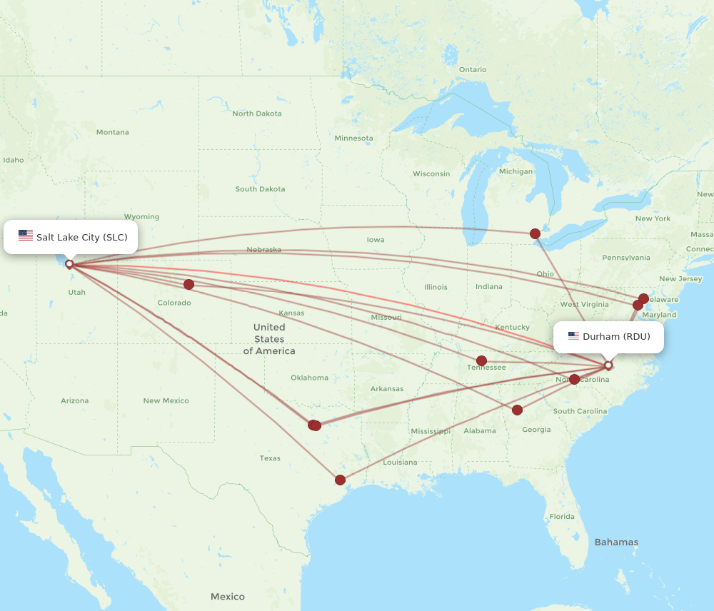 SLC-RDU flight routes