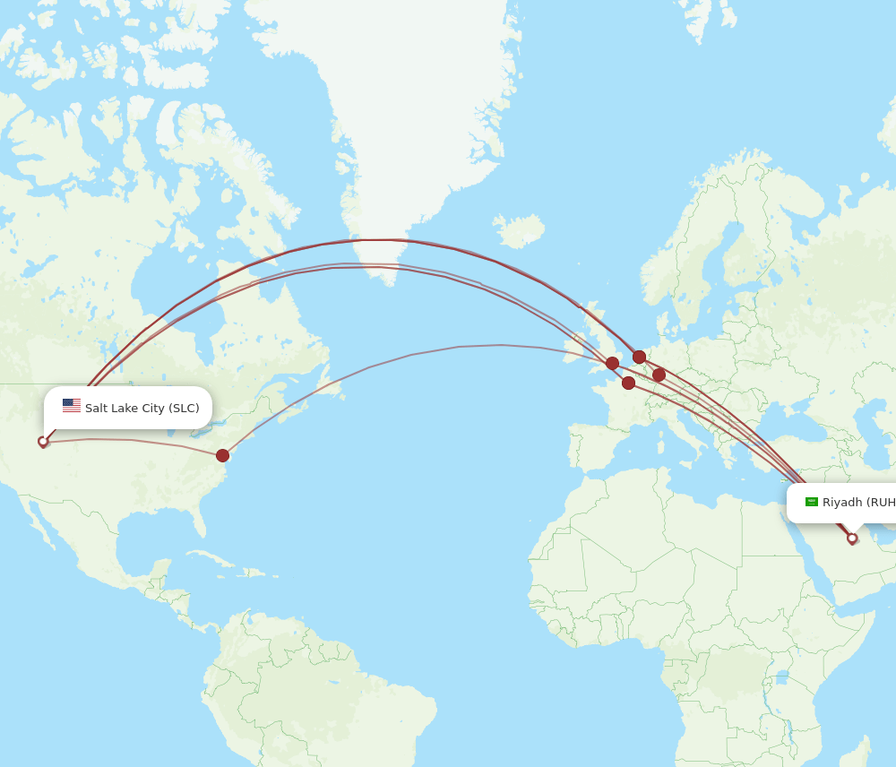SLC-RUH flight routes