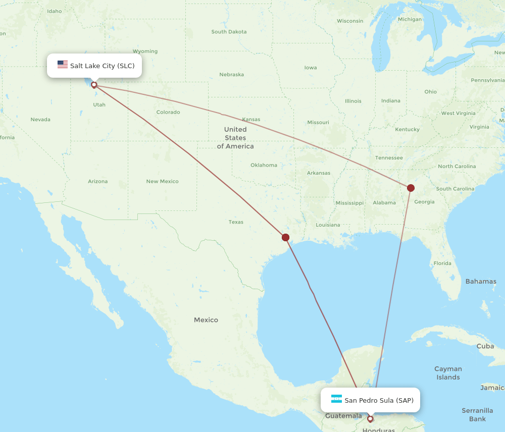 SLC to SAP flights and routes map