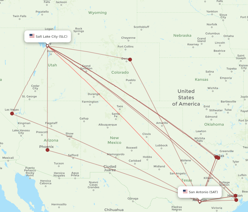 SLC to SAT flights and routes map
