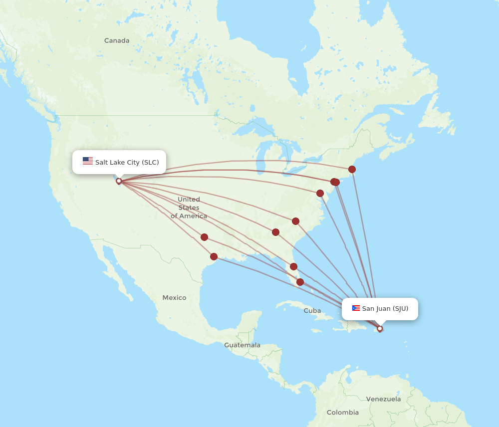 SLC to SJU flights and routes map