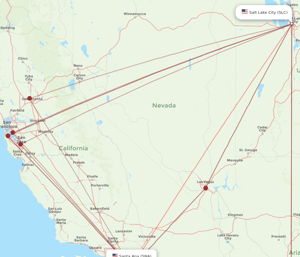 SLC to SNA flights and routes map