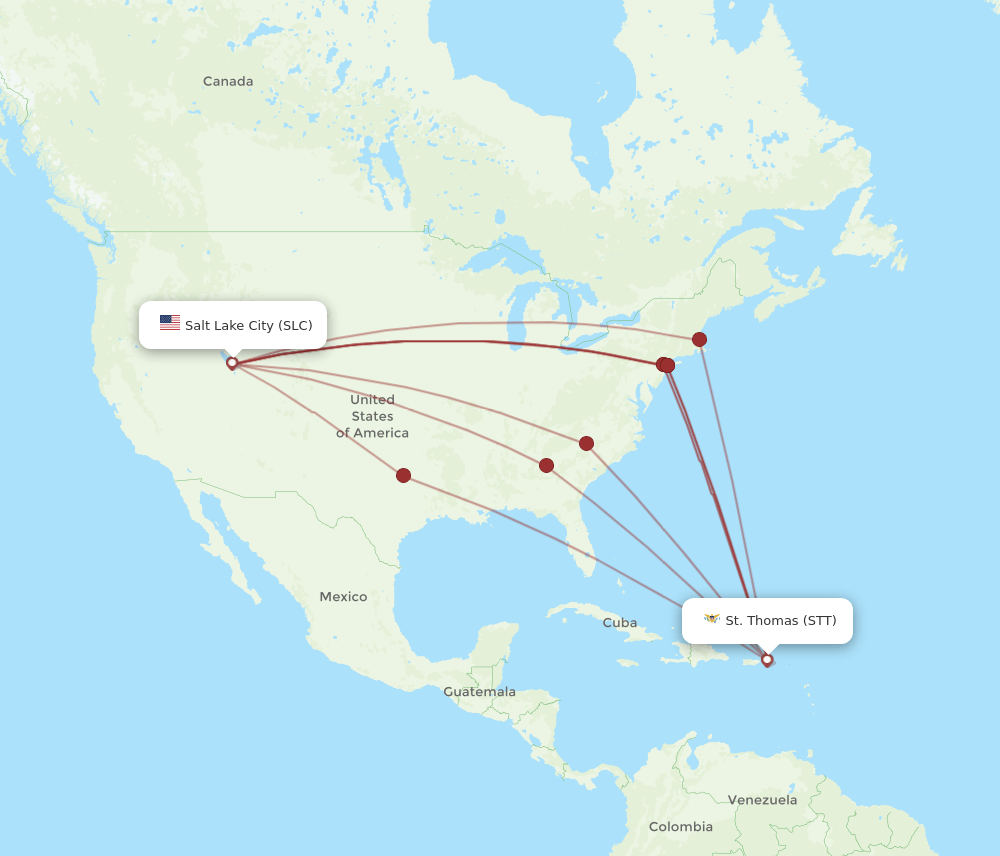 SLC to STT flights and routes map