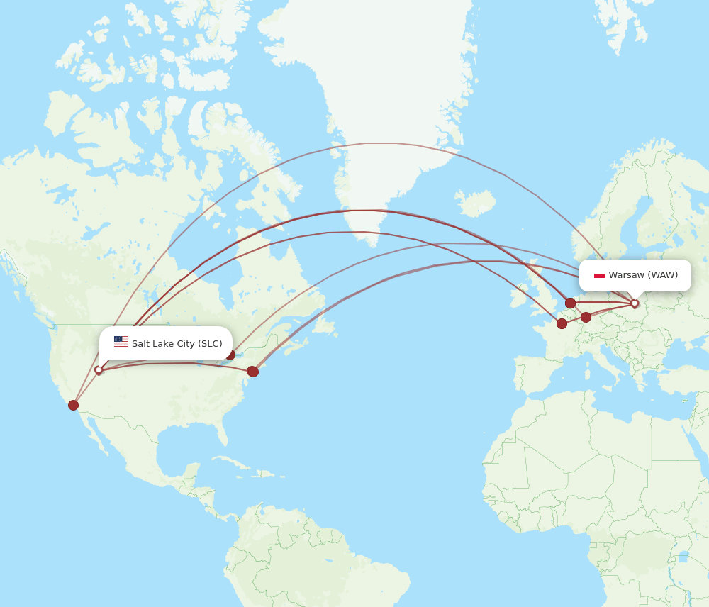 SLC to WAW flights and routes map