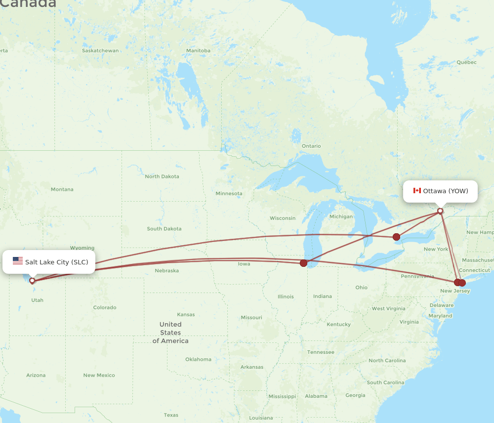 SLC-YOW flight routes