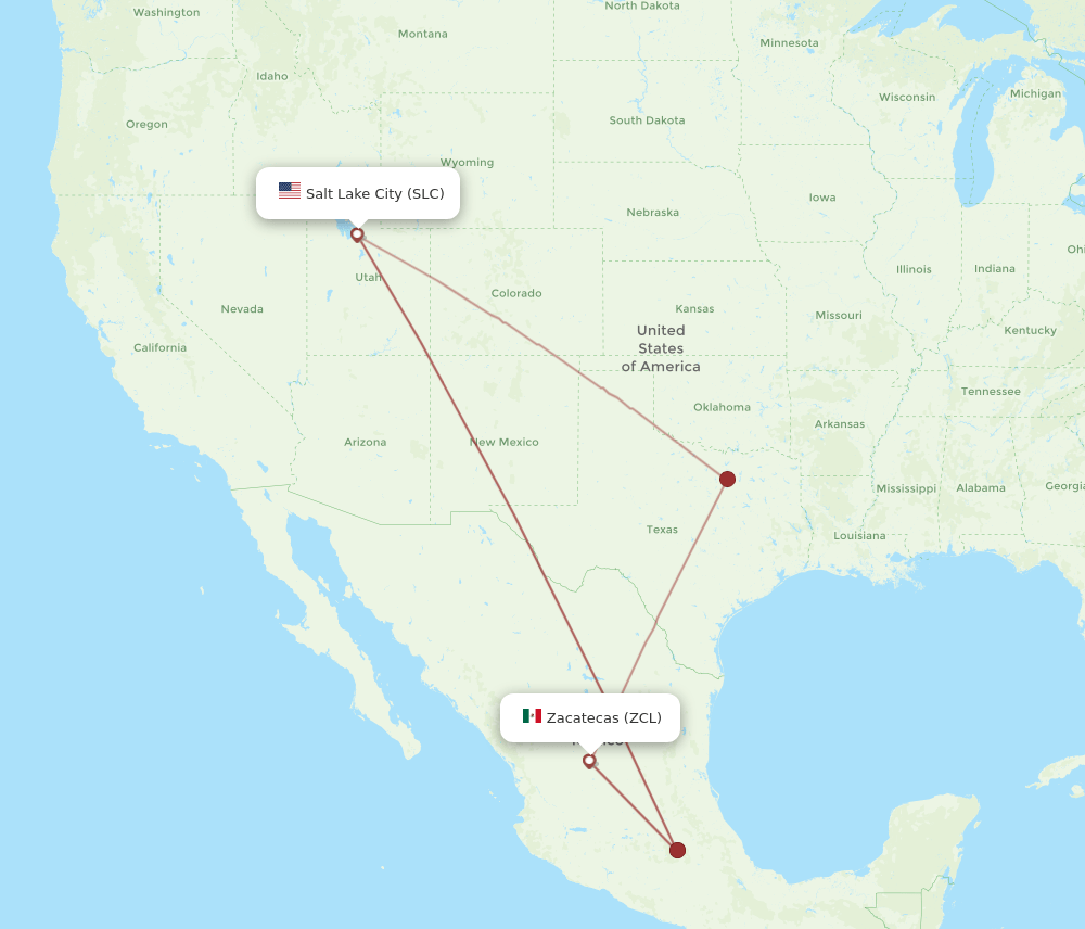ZCL to SLC flights and routes map