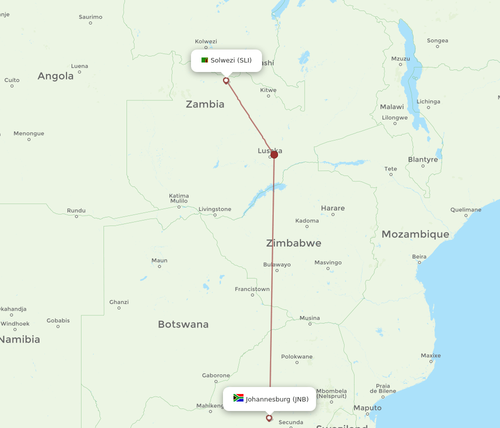 SLI-JNB flight routes