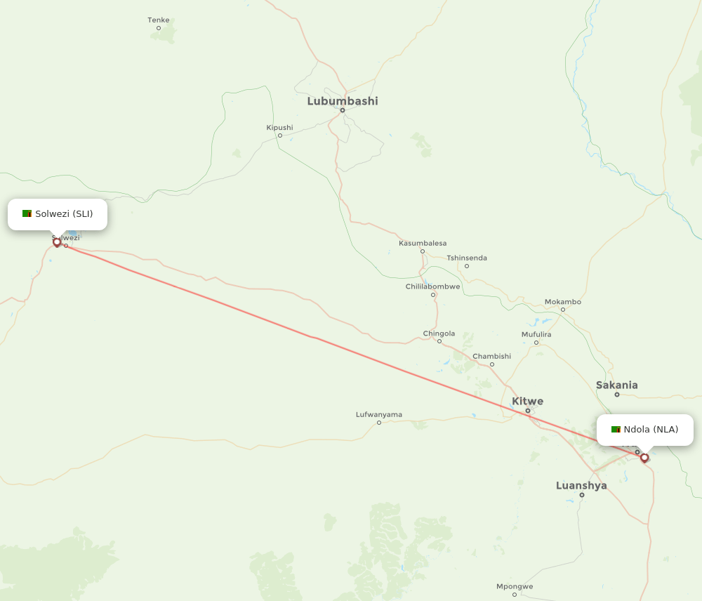NLA to SLI flights and routes map