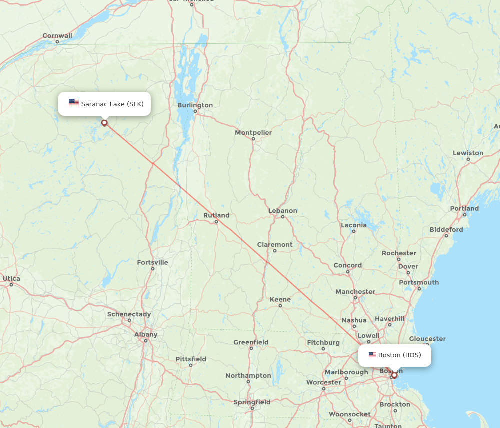 SLK to BOS flights and routes map