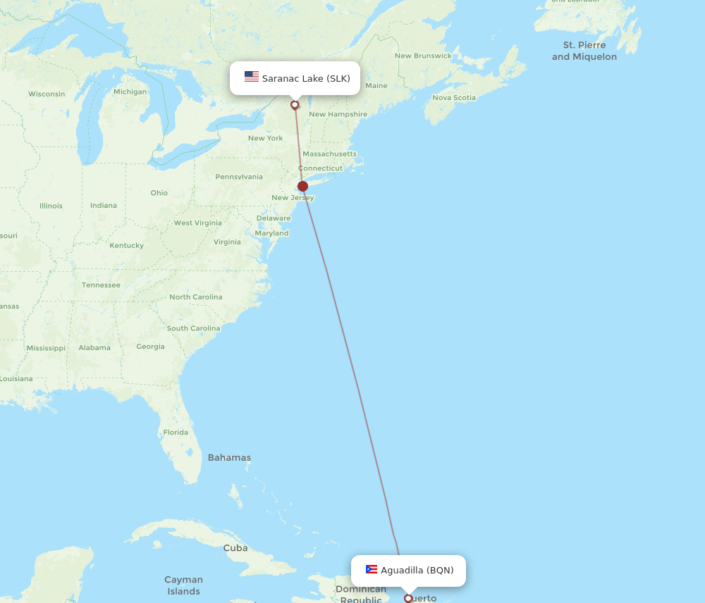 Aguadilla - Saranac Lake route map and flight paths