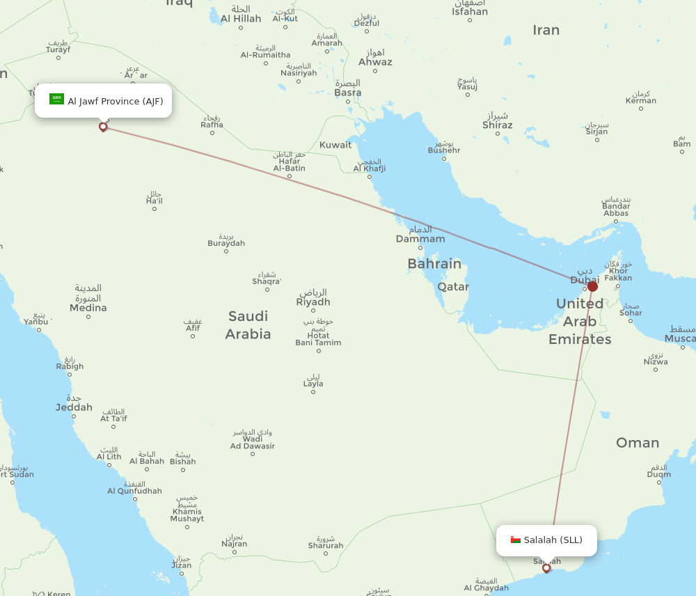 Jouf - Salalah route map and flight paths