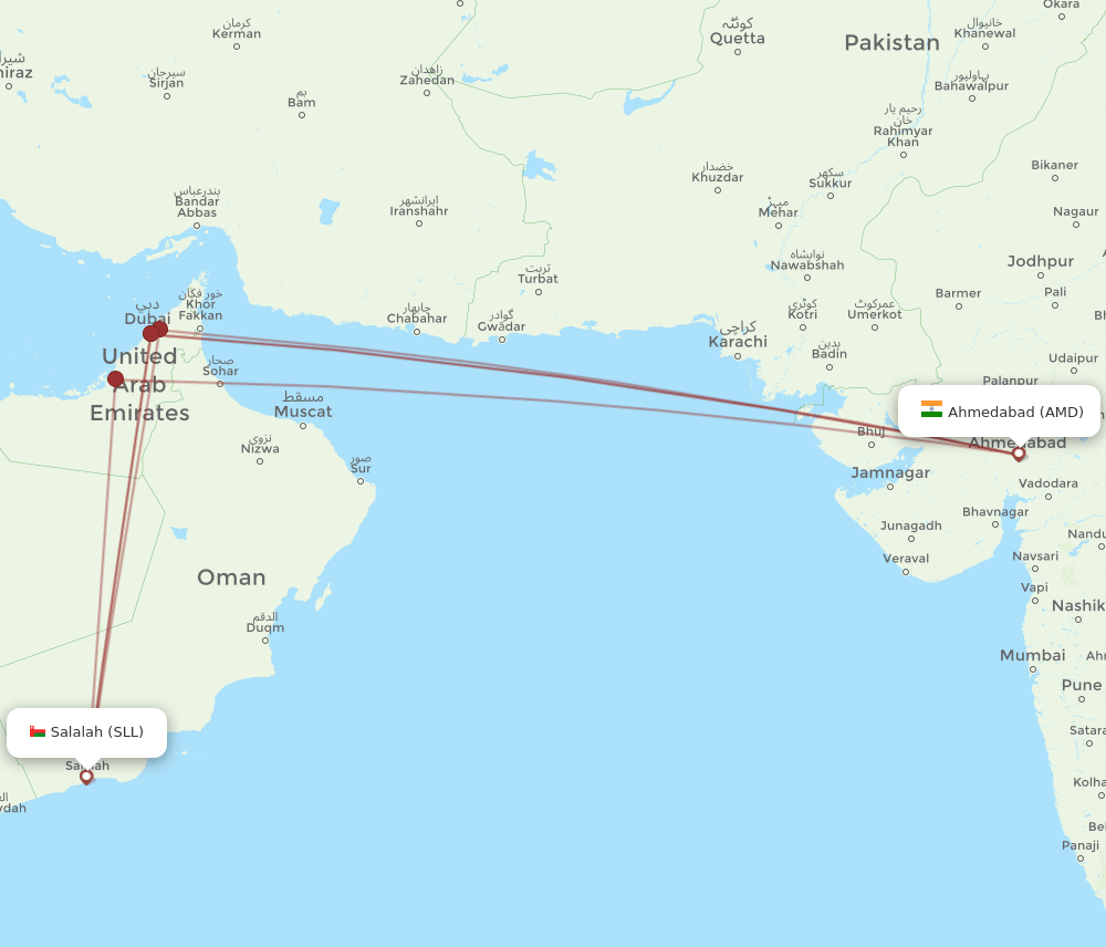 SLL to AMD flights and routes map
