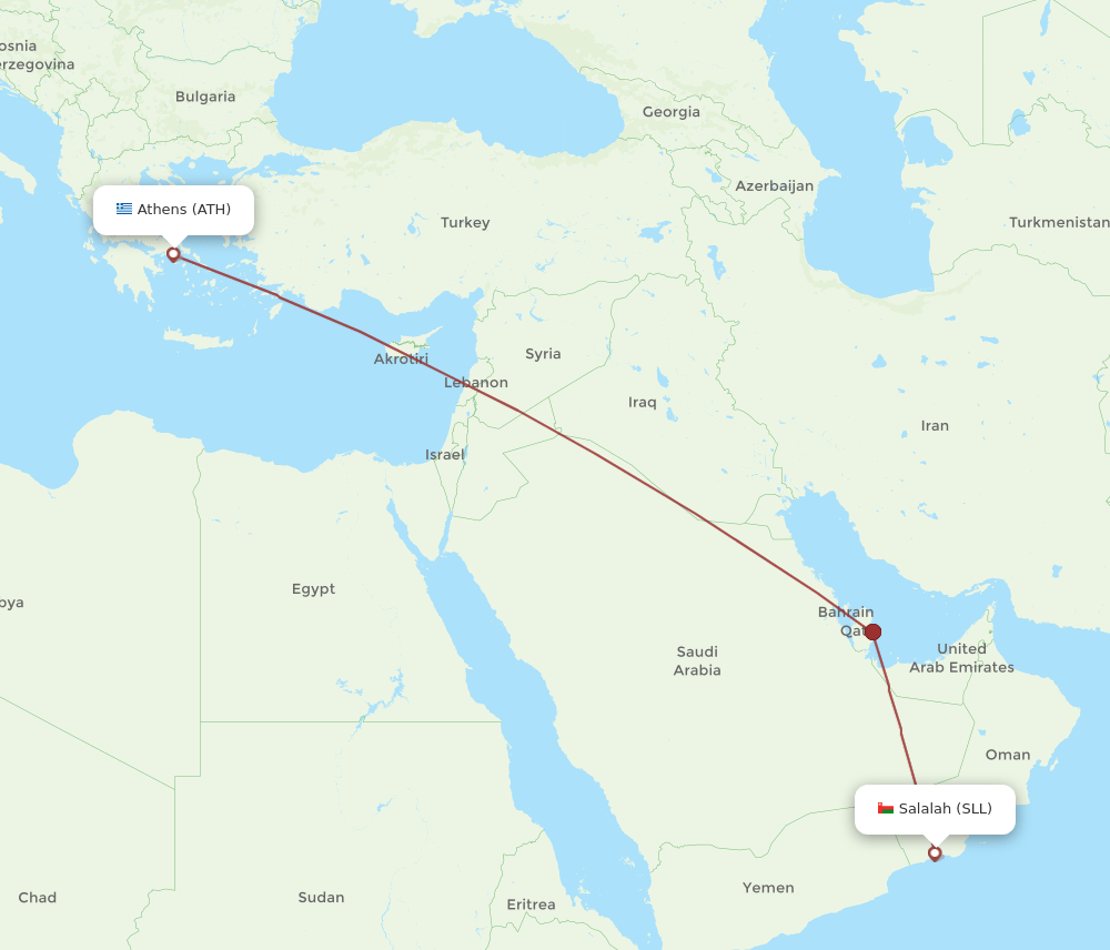 Athens - Salalah route map and flight paths