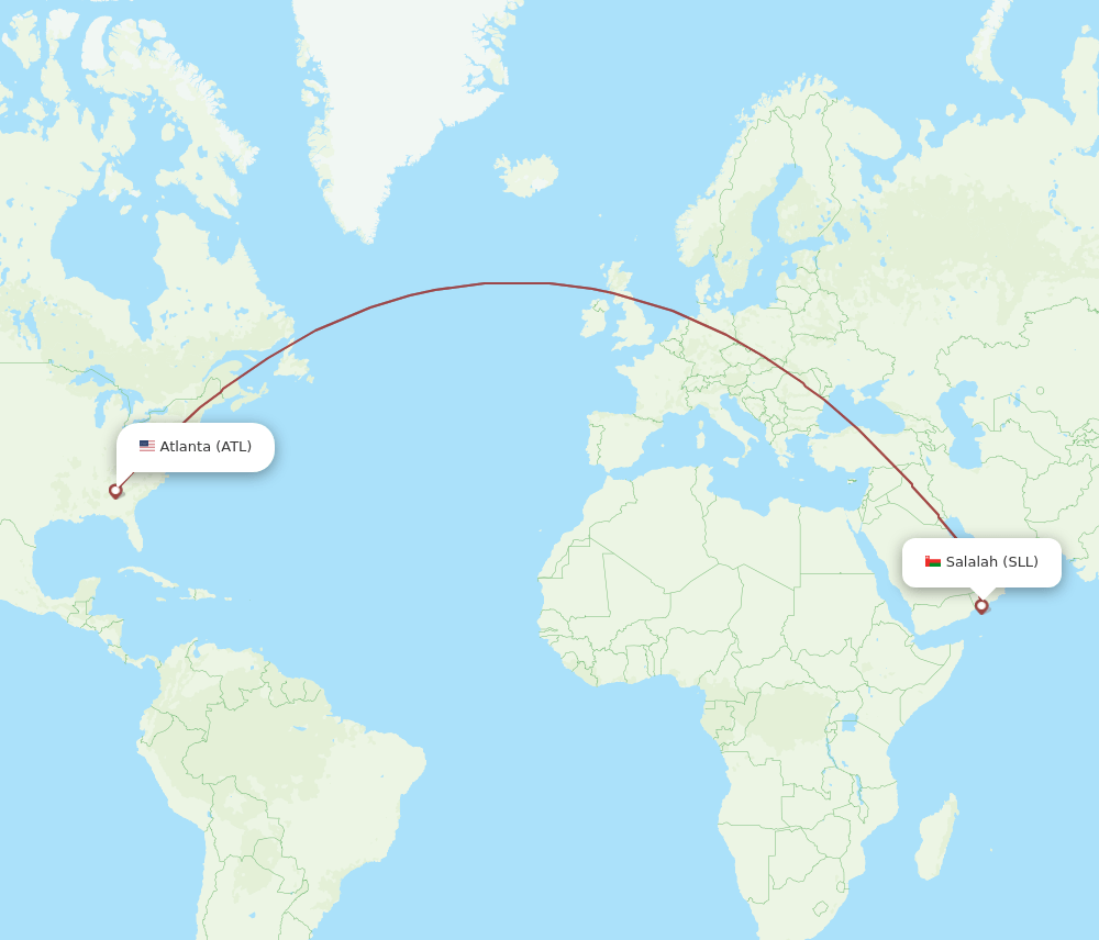 Atlanta - Salalah route map and flight paths