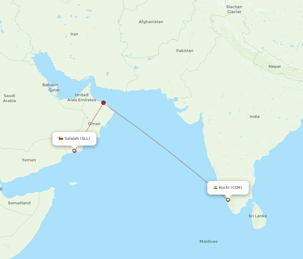 SLL to COK flights and routes map