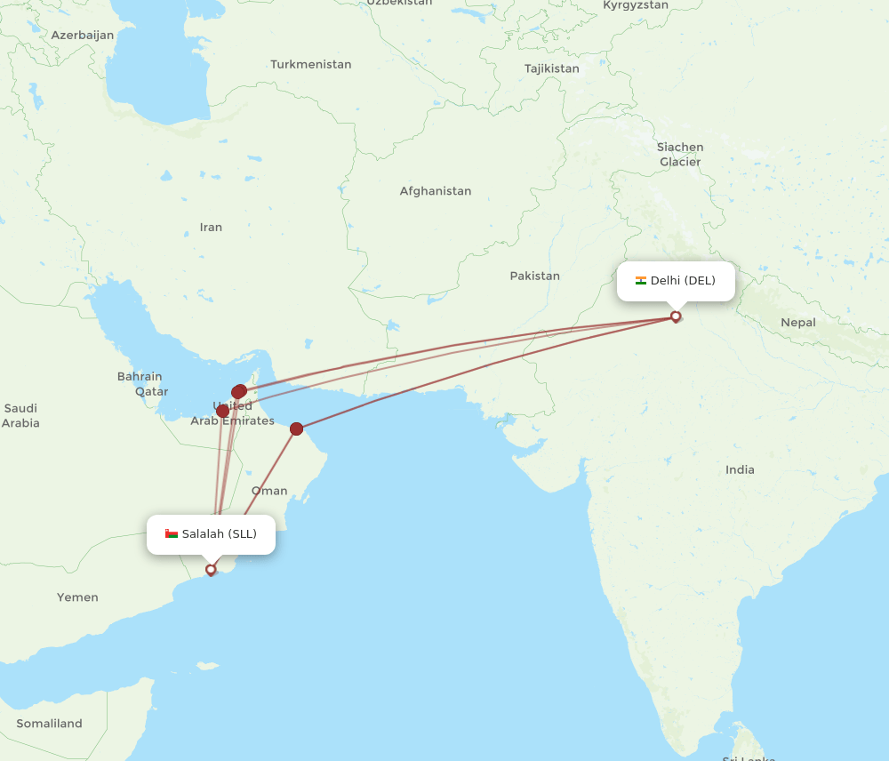 SLL to DEL flights and routes map