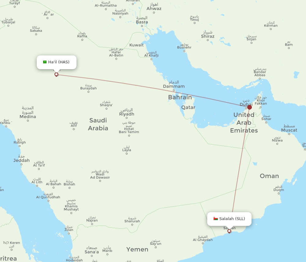 Hail - Salalah route map and flight paths